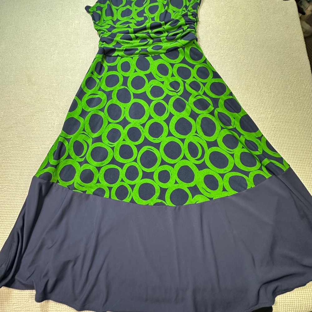 Donna Morgan Women's Dress Size 2 Green & Navy Circle Print‎ Sleeveless